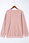 Pink Solid Ribbed Round Neck Pullover Sweatshirt |Available in 6 Colors