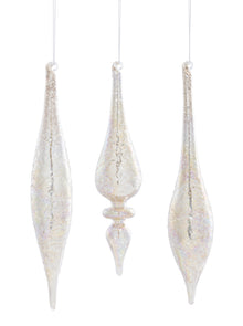  Set of 6 White Glass Drop Ornaments