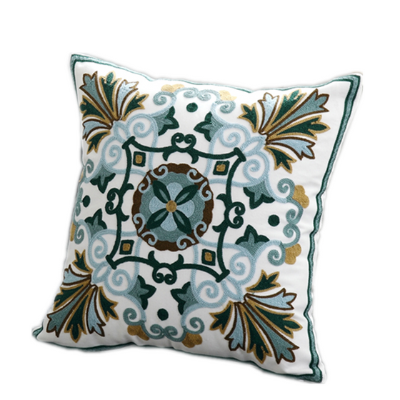 Cotton Crewel Work Embroidered Throw Pillow -18" x 18"