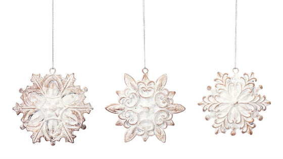 Set of 12 Gold and White Snowflake Christmas Ornaments