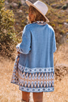 Blue Aztec Print Western Open Front Knit Cardigan