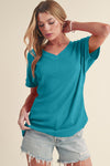 Blue Plain Crinkled V Neck T Shirt | Available in 6 Colors