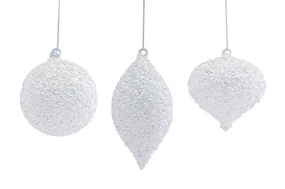 4 Sets of 3 White Glass Christmas Ornaments