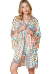 Multicolor Boho Floral Open Front Half Sleeve Kimono