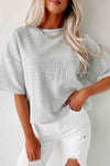 Gray Plain Rib Knit Sleeve Top