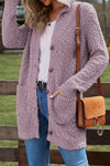 Pink Fuzzy Popcorn Pocket Long Sleeve Knit Cardigan