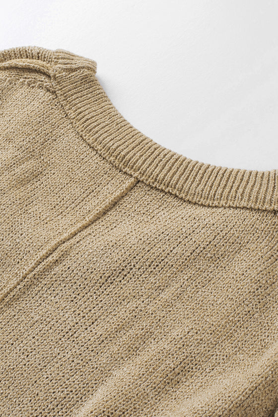 Khaki Knit Pullover Drop Shoulder Oversized Sweater