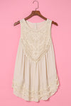 Apricot Casual Contrast Lace Crochet Button Back Sleeveless Shirt