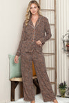 Leopard Print Lapel Neck Shirt and Drawstring Pants Loungewear Set