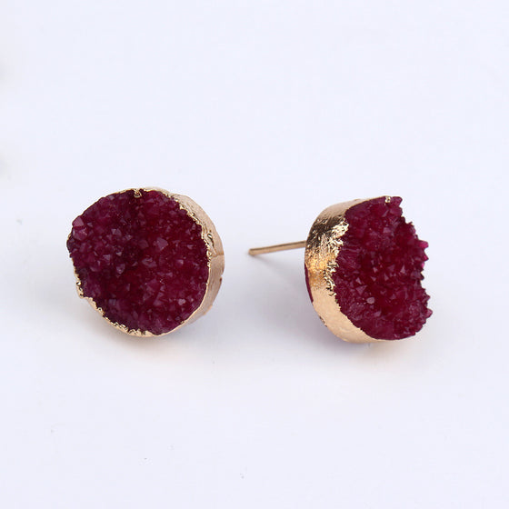 Geode and Gold Stud Earrings