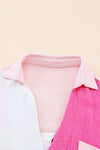 Hot Pink Color Block Short Sleeve Polo Blouse