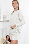 Gray Textured Long Sleeve Top & Drawstring Shorts Set | Available in Other Colors