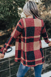 Red Plaid Casual Draped Open Front Cardigan