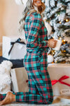 Green Plaid Long Sleeve Top & Drawstring Joggers Loungewear Set