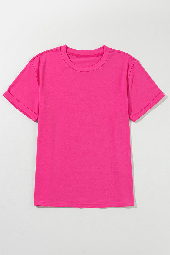 Pink Solid Color Basic Crew Neck Plain Tee | Available in 7 Colors