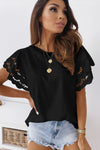 Black T-shirt with Crochet Lace Short Sleeves | Available in 2 Colors