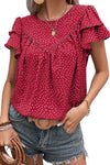 Spotted Print Pleated Ruffle Sleeve Blouse | Available in 3 Colors