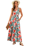 Green Floral Sleeveless Maxi Dress