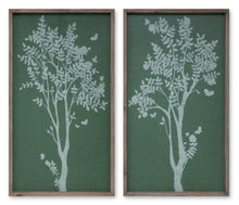  Set of 2 -Vintage Framed Green and White Tree Print