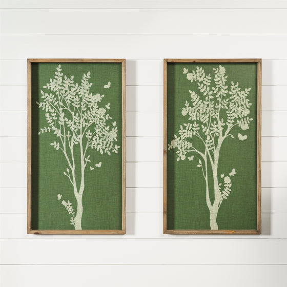 Set of 2 -Vintage Framed Green and White Tree Print