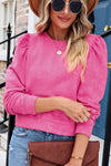 Pink Vintage Washed Puff Sleeve Sweatshirt | Also Available in Green