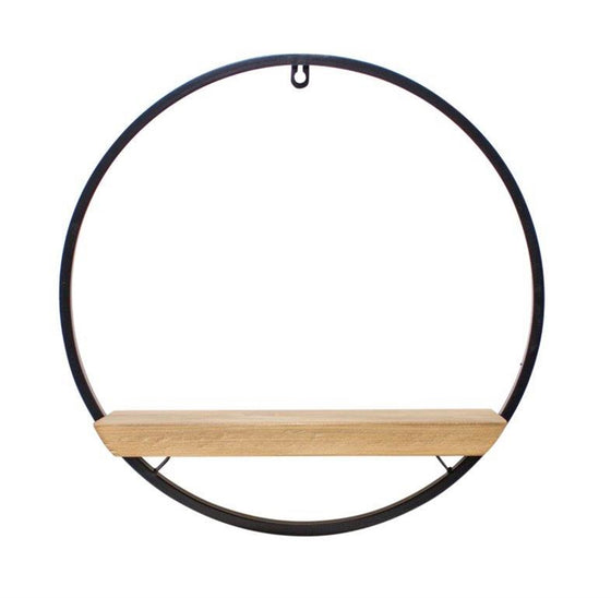 17" Circle Iron and Wood Wall Shelf