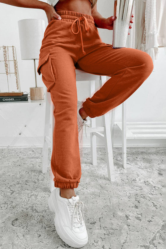 Orange Drawstring Cargo Pockets Jogger Pants