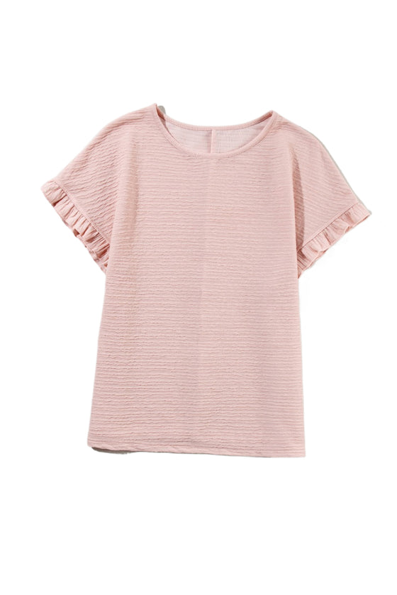 Light Pink Textured Frill Cuffs Short Sleeve Blouse