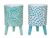  Turquoise and White Patterned Pot Set with Legs