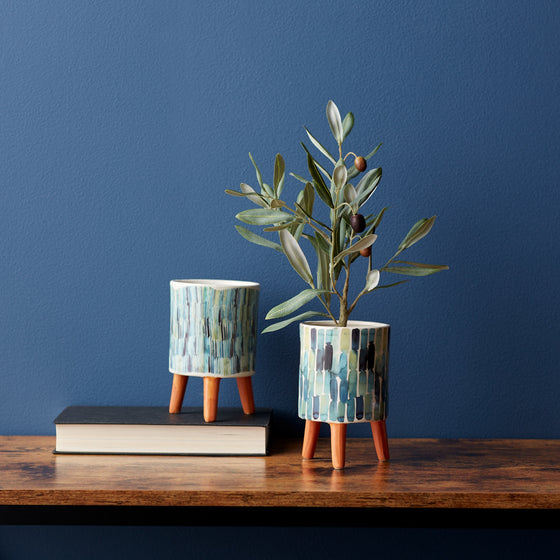 Blue and Green Patterned Pot Set