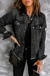 Black Casual Distressed Raw Hem Buttons Denim Jacket | Available in 3 Colors