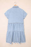 Blue Button Up Short Sleeve Denim Shirt Dress