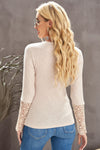 Beige Ribbed Lace Crochet Long Sleeve Shirt | Also Available in Black