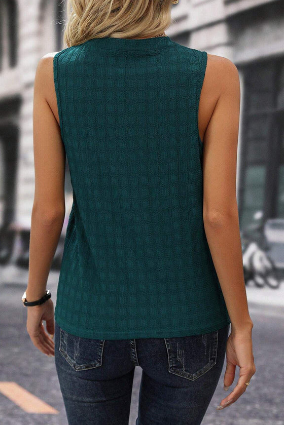 Sea Green Textured Split V Neck Sleeveless Shirt | Available in 3 Colors