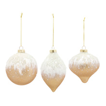  Set of 6 White and Gold Frosted Christmas Ornaments