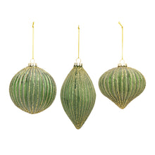  Set of 6 Green Glass Ornaments