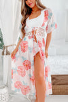 White Floral Print Lace Cover Up