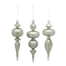  Set of 6 Sage Green Glass Finial Ornaments