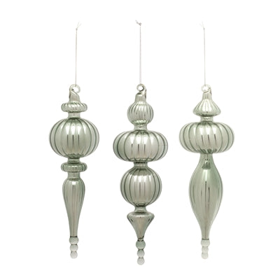 Set of 6 Sage Green Glass Finial Ornaments