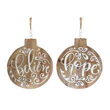  3 Sets of 2 Wooden Believe and Hope Christmas Ornaments