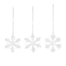  Set of 6 Glass Snowflake Christmas Ornaments