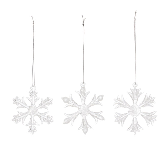 Set of 6 Glass Snowflake Christmas Ornaments