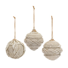  Set of 12 Cable Crochet Textured Christmas Ornaments in Champaine Color