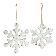  6 Sets of 2 White Wooden Snowflake Christmas Ornaments