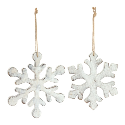 6 Sets of 2 White Wooden Snowflake Christmas Ornaments