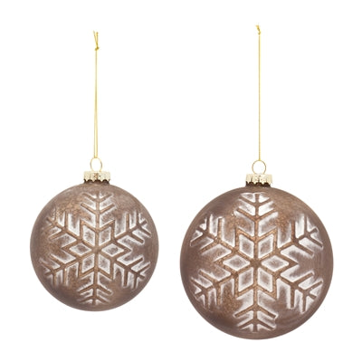 2 Sets of 2 Copper Colored Snowflake Glass Ornaments