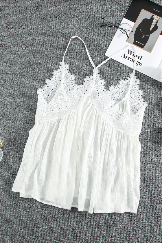 Ivory Flowy V Neck Lace Camisole