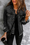 Black Casual Distressed Raw Hem Buttons Denim Jacket | Available in 3 Colors