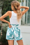 Green Casual Tropical Leaf Smocked Shorts