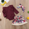 Maroon Baby Onesie and Floral Skirt with Headband | Available in Several Sizes